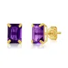 Maxcolor 14k Yellow Gold Solitaire Emerald-cut Gemstone Stud Earrings (7x5mm) In Gold