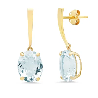 Maxcolor 14k Yellow Gold Solitaire Oval-cut Gemstone Drop Earrings (10x8mm) In Blue