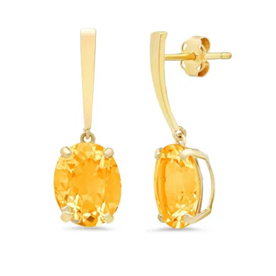 Maxcolor 14k Yellow Gold Solitaire Oval-cut Gemstone Drop Earrings (10x8mm)