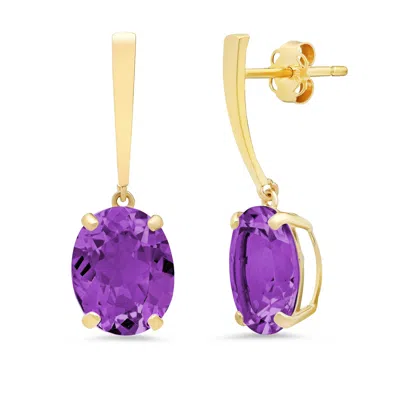 Maxcolor 14k Yellow Gold Solitaire Oval-cut Gemstone Drop Earrings (10x8mm)