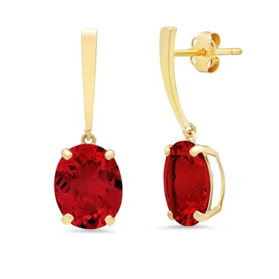 Maxcolor 14k Yellow Gold Solitaire Oval-cut Gemstone Drop Earrings (10x8mm)