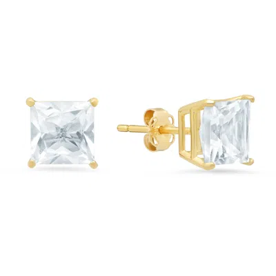 Maxcolor 14k Yellow Gold Solitaire Princess-cut Gemstone Stud Earrings (7mm)