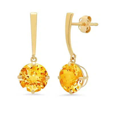 Maxcolor 14k Yellow Gold Solitaire Round-cut Gemstone Drop Earrings (8mm)