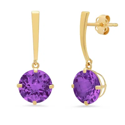 Maxcolor 14k Yellow Gold Solitaire Round-cut Gemstone Drop Earrings (8mm)