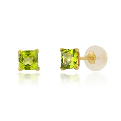 MAXCOLOR 14K YELLOW GOLD SQUARE PRINCESS CUT 4MM GEMSTONE STUD EARRINGS