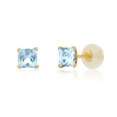 Maxcolor 14k Yellow Gold Square Princess Cut 4mm Gemstone Stud Earrings