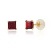 Maxcolor 14k Yellow Gold Square Princess Cut 4mm Gemstone Stud Earrings In Red