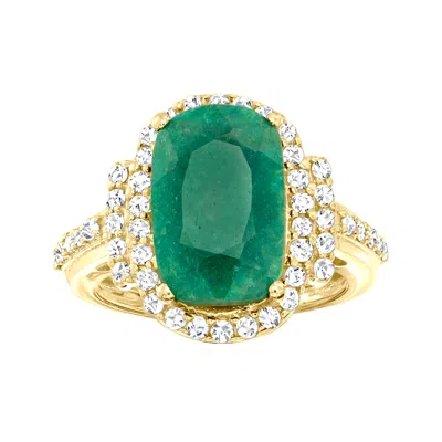 Maxcolor 18k Gold Over Sterling Silver 7.50 Ctw Emerald Ring With .69 Ctw Diamond Accents In Green