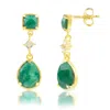 Maxcolor 18k Gold Plated Genuine Blue Sapphire 3 Stone Dangle Drop Earrings In Green