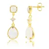 Maxcolor 18k Gold Plated Genuine Blue Sapphire 3 Stone Dangle Drop Earrings In Silver