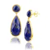 Maxcolor 18k Gold Plated Genuine Gemstone 2 Stone Dangle Drop Earrings In Blue