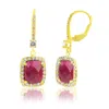 Maxcolor 18k Gold Plated Genuine Gemstone Cushion Cut Dangle Drop Earrings With White Topaz Accents In Gold
