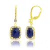 Maxcolor 18k Gold Plated Genuine Gemstone Cushion Cut Dangle Drop Earrings With White Topaz Accents In Multi