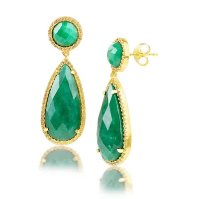 Maxcolor 18k Gold Plated Genuine Moonstone 2 Stone Dangle Drop Earrings In Green