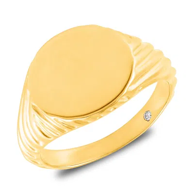 Maxcolor 18k Gold Plated Hidden Vermeil Lab Grown Diamond Signet Ring