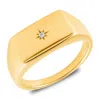 Maxcolor 18k Gold Plated Star Vermeil Lab Grown Diamond Signet Ring In Gold