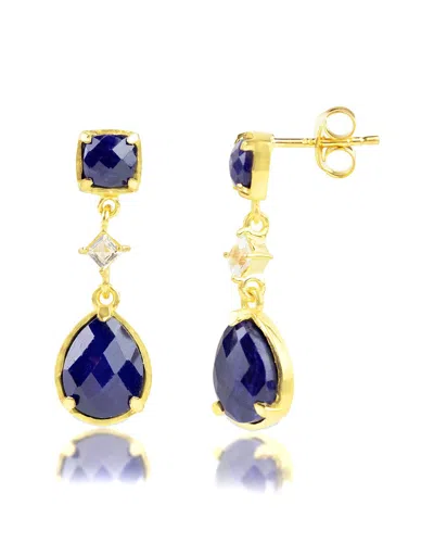Maxcolor 18k Over Silver 1.50 Ct. Tw. Blue Sapphire Dangle Earrings In Gold