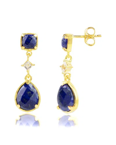 Maxcolor 18k Over Silver 1.50 Ct. Tw. Lapis Lazuli Dangle Earrings In Gold