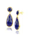 Maxcolor 18k Gold Plated Genuine Gemstone 2 Stone Dangle Drop Earrings