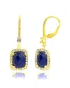 Maxcolor 18k Gold Plated Genuine Gemstone Cushion Cut Dangle Drop Earrings With White Topaz Accents
