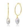 Maxcolor 18k Yellow Gold Over Sterling Silver Vermeil Freshwater Cultured Pearl Hoops (26mm) In Gold