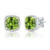 Maxcolor 7mm Cushion Cut Garnet And Diamond Accent Halo Stud Earrings In Sterling Silver In Green
