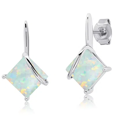Maxcolor 7mm Princess Cut Gemstone Drop Earrings In Sterling Silver In Multi