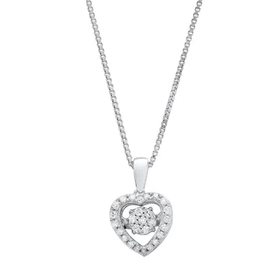 Maxcolor Dancing Diamond 'devoted To You' Real Diamond Petite Heart Pendant Necklace For Women In Solid 925 S In White