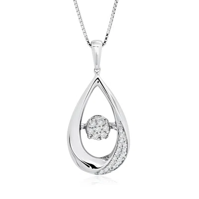 Maxcolor Dancing Diamond 'drops Of Love' Pendant Necklace In 925 Sterling Silver (1/10 Ct. Tw.), 18" In White