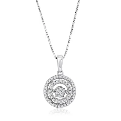 Maxcolor Dancing Diamond 'endless Love' Double Halo Circle Pendant Necklace In 925 Sterling Silver (1/5 Ct. T In White