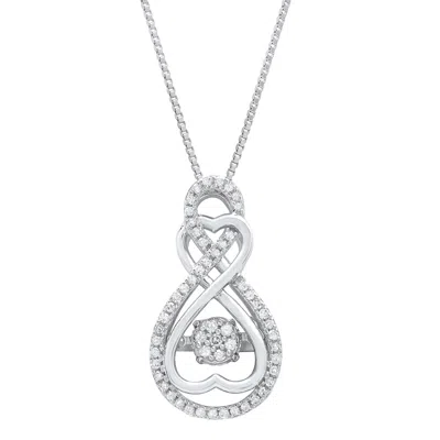 Maxcolor Dancing Diamond Forever Love Real Diamond Two-hearts Pendant Necklace For Women In Solid 925 Sterlin In White