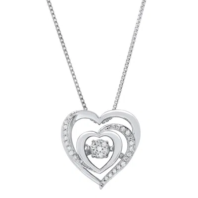 Maxcolor Dancing Diamond Heartbeats Heart Pendant Necklace In 925 Sterling Silver (1/8 Ct. Tw.), 18" In White