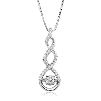 Maxcolor Dancing Diamond 'side By Side' Real Diamond Pendant Necklace For Women In Solid 925 Sterling Silver In White