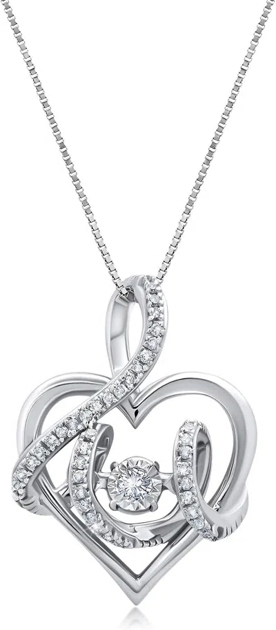 Maxcolor Dancing Diamond Tied Together Pendant Necklace In 10k White Gold (1/6 Ct) With 18 Inch Chain In Silver