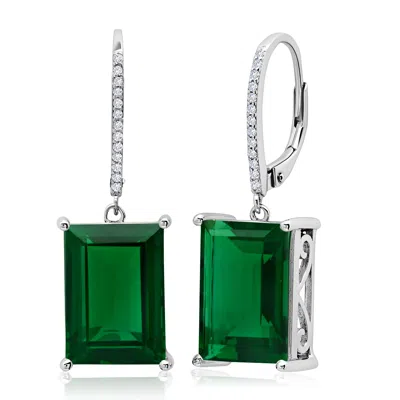 Maxcolor Emerald Cut Gemstone Quartz Dangle White Topaz Detail Leverback Earrings In Sterling Silver (14x10mm In Multi