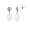 Maxcolor Freshwater Pearl & Natural Diamond Moonlit Pearls Earrings In Sterling Silver In Metallic
