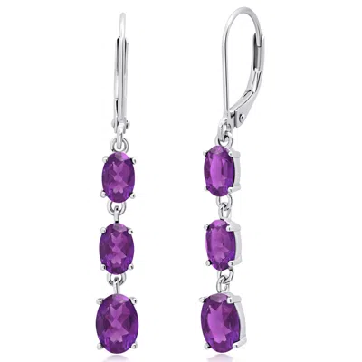 Maxcolor Gemstone Oval Shape Dangle Earrings In 925 Sterling Silver (1.5") In Green