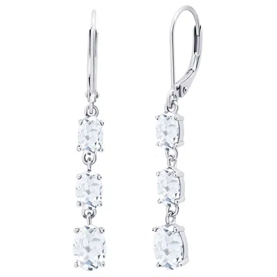 Maxcolor Gemstone Oval Shape Dangle Earrings In 925 Sterling Silver (1.5") In Multi