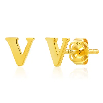 Maxcolor Genuine 14k Gold Yellow Letter Initial Stud Earrings (5mm)