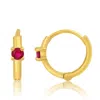 Maxcolor Natural Gemstone Pair Small Huggie Hoop Earrings In 14k Yellow Gold With Hidden Clip Closure In Pink