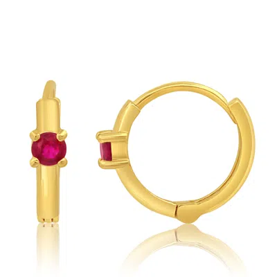 Maxcolor Natural Gemstone Pair Small Huggie Hoop Earrings In 14k Yellow Gold With Hidden Clip Closure In Pink