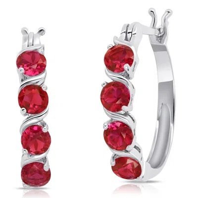 Maxcolor Round Gemstone Statement Hoop Earrings In Sterling Silver (0.9 Inches) In Multi