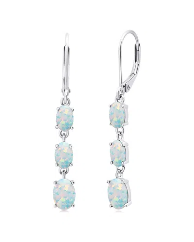 Maxcolor Silver 0.50 Ct. Tw. Lab-grown Opal Dangle Earrings In Blue