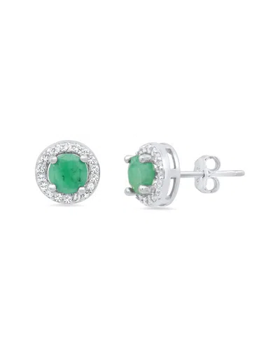 Maxcolor Silver 0.54 Ct. Tw. Emerald Studs In Transparent
