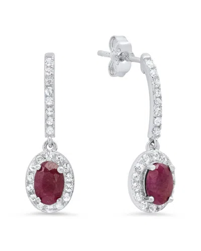 Maxcolor Silver 0.60 Ct. Tw. Genuine Ruby Drop Earrings In Metallic