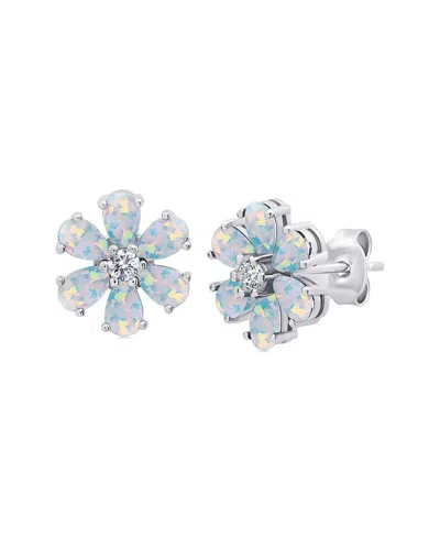 Maxcolor Silver 0.70 Ct. Tw. Lab-grown Opal Stud Earrings In Blue