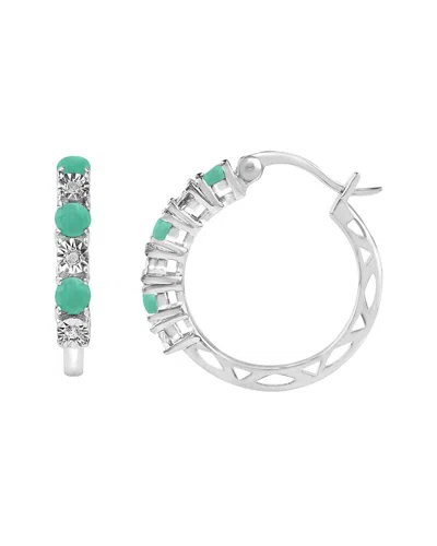 Maxcolor Silver 0.71 Ct. Tw. Diamond & Emerald Hoop Earrings