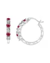 Maxcolor Silver 0.87 Ct. Tw. Diamond & Ruby Hoop Earrings In Multi