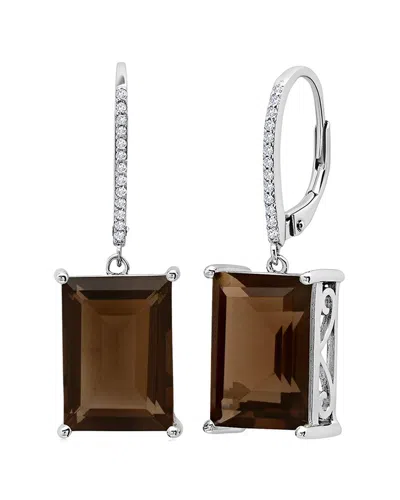 Maxcolor Silver 12.00 Ct. Tw. Smoky Quartz Earrings In Brown