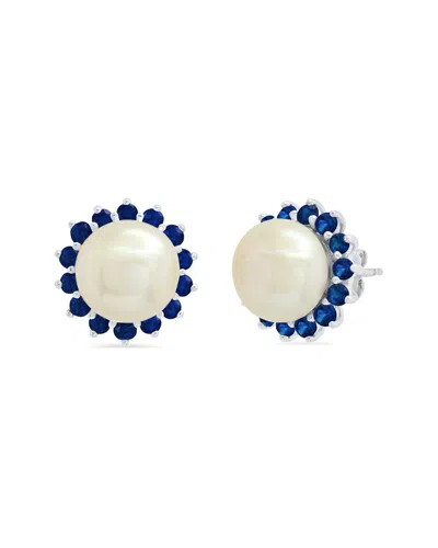 Maxcolor Silver 1.40 Ct. Tw. Lab-grown Blue Sapphire & 9mmpearl Earrings